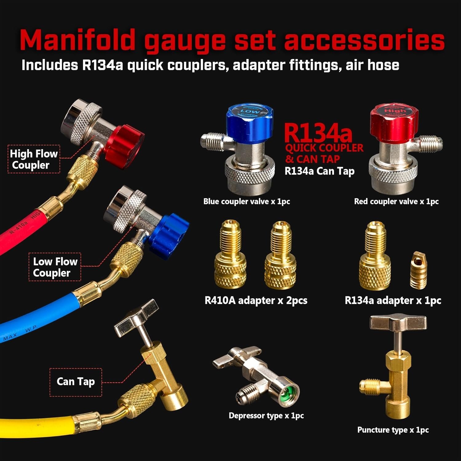 Vacuum Pump R134a R22 R32 R410A A/C Refrigeration with Manifold Gauge Can Tap Set Carrying Bag (Gen2, 4.5 CFM)