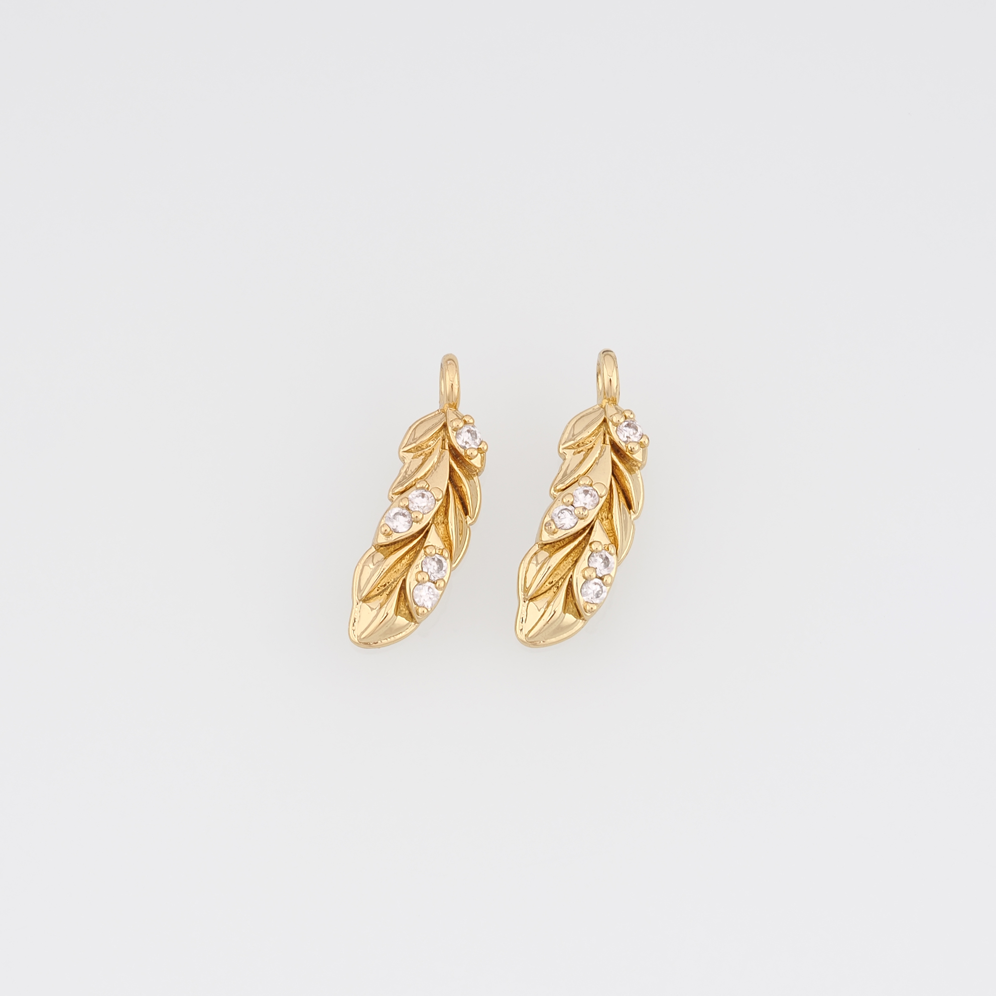18K Gold Filled Leaf Pendant,CZ Micro Pave Leaf Charm Earrings Necklace for DIY Jewelry Making Supply