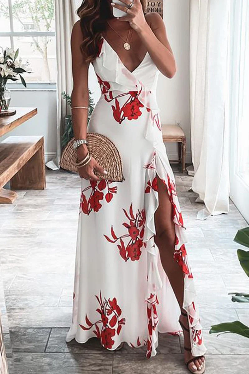 Floral Print Maxi Dress with High SlitClistos