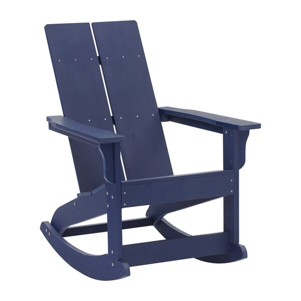 2 Modern Dual Slat Poly Resin Adirondack Rocking Chairs with Side Table