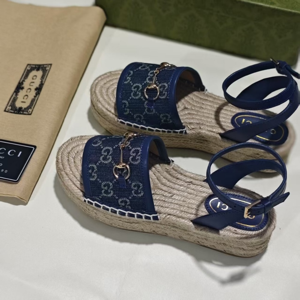 Gucci Women’S Flatform Espadrille With Horsebit Dark Blue 817228 Fad9U 4246