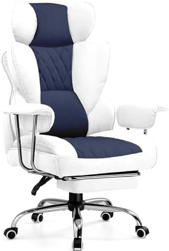 RUNFAYBIU Gaming Chair Office Chair with Pocket Spring Lumbar Support  Ergonomic Comfortable Wide Office Desk Computer Chair with Outward Fixed Soft Armrests and Footrest (PU Leather  Bla