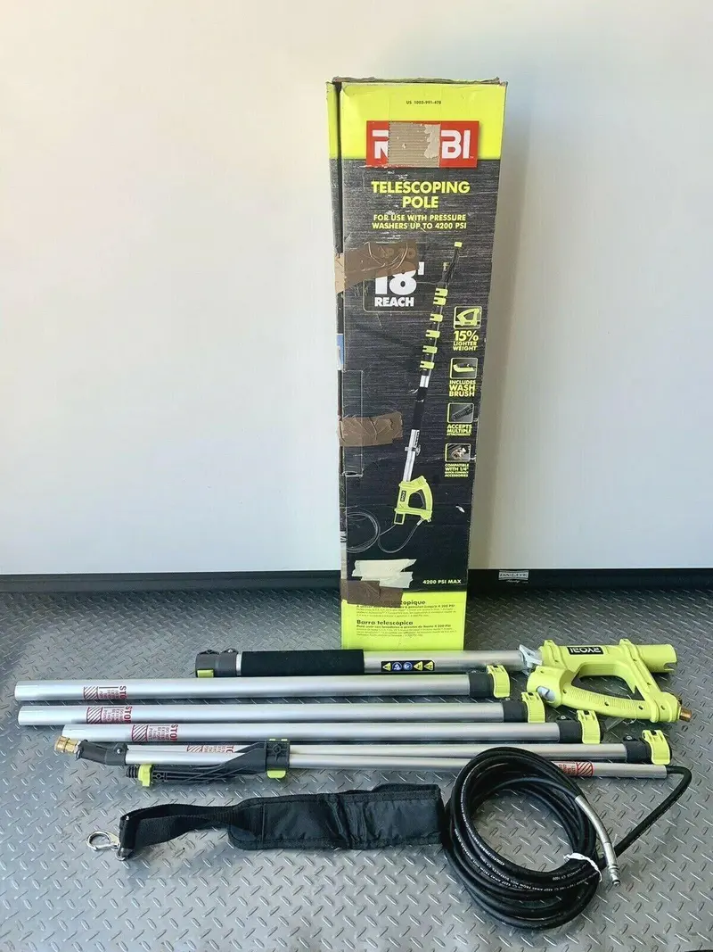 RYOBI 18-Foot High-Pressure Extension Pole — Compatible with Washers up to 4200 PSI for Elevated Surface Cleaning