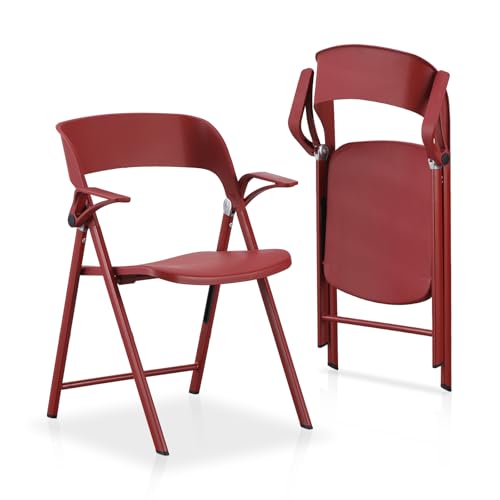 KAIHAOWIN 2 Pack Plastic Folding Chair with Armrest, Heavy Duty Foldable Chairs with Steel Frame Commercial Stackable Guest Chairs for Indoor and Outdoor-White