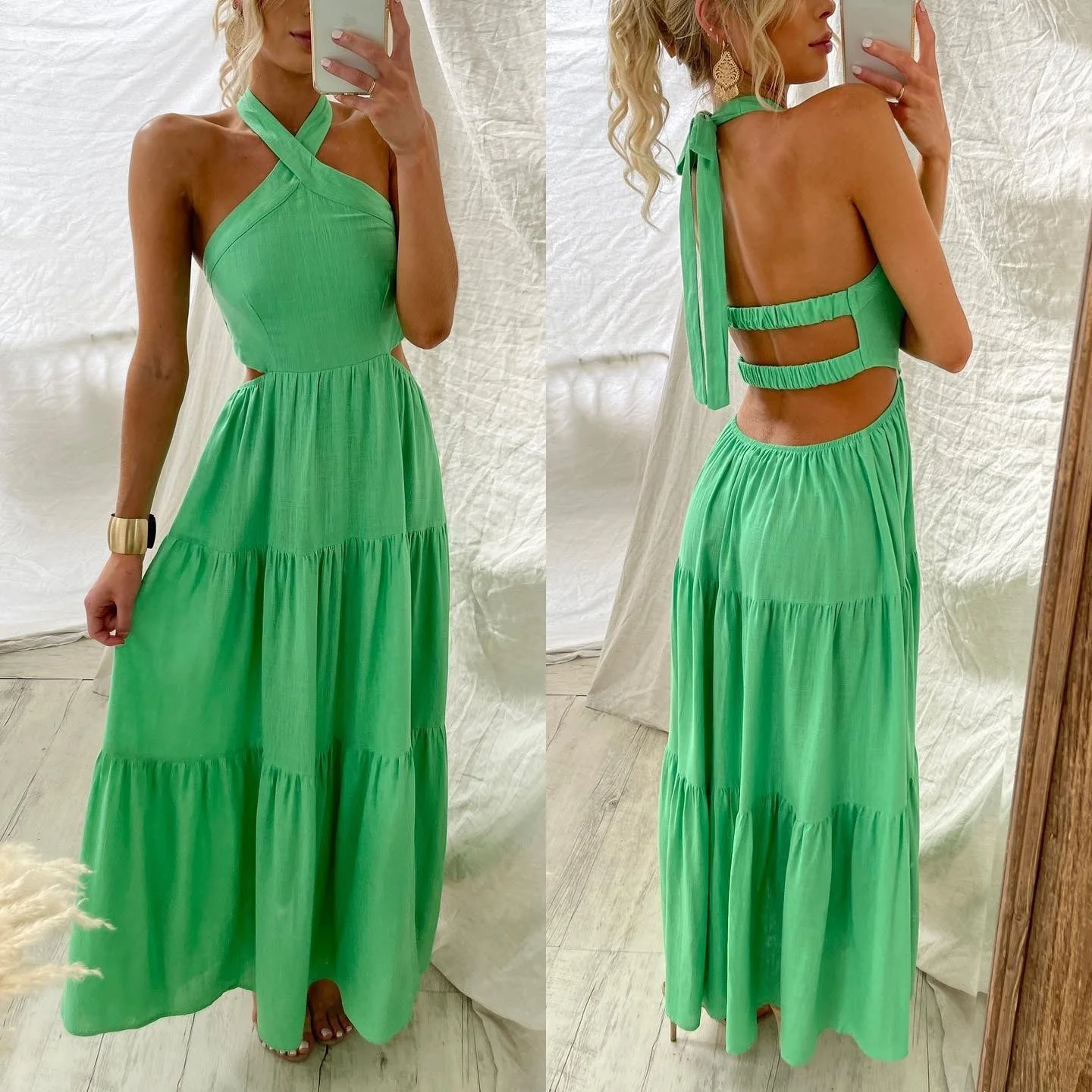 Elegant Backless Tiered Maxi DressClistos