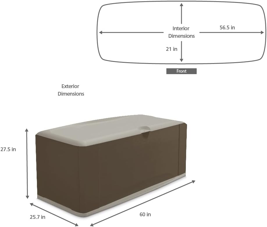 Extra Large Resin Weather Resistant Outdoor Storage Deck Box, 120 Gal., Putty/Canteen Brown, for Garden/Backyard/Home/Pool