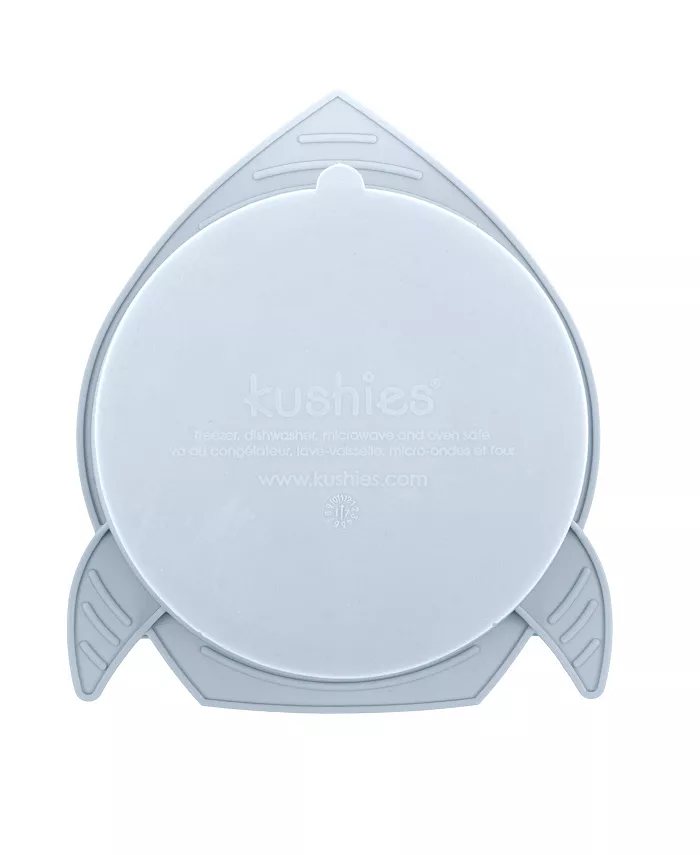 Kushies Silicone Suction Bowl and Spoon Set, Unbreakable, Microwave Safe, Blue Rocket