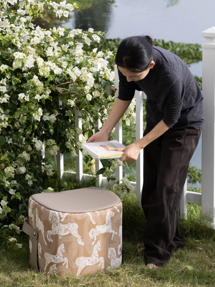 CH079 - H Deco Saddle Stool Orange Golden Brown: Portable, Bedside, Living Room, Versatile Side Table
