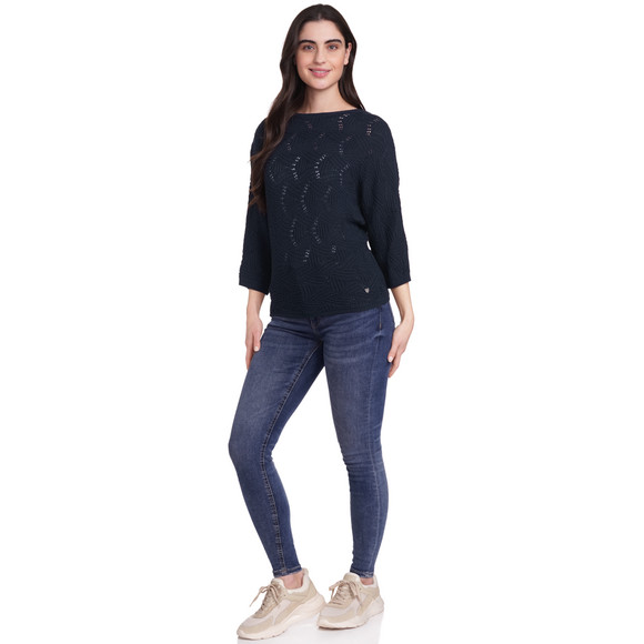 Gina Damen Strickshirt mit Ajour-Muster