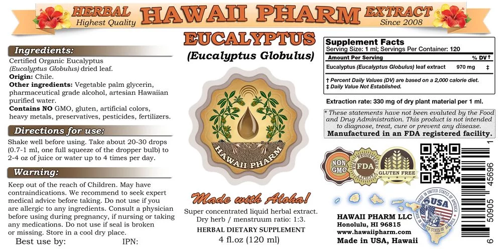 Eucalyptus (Eucalyptus Globulus) Tincture, Organic Dried Leaf Liquid Extract, An Shu Ye, Herbal Supplement 2 oz