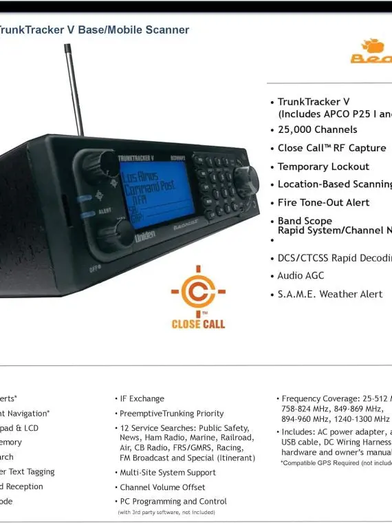 Uniden BCD996P2 Digital Trunking Scanner – 25K Channels, Close Call RF Capture, 4-Line Display, Base/Mobile Use, P25 Phase 2 Compatible