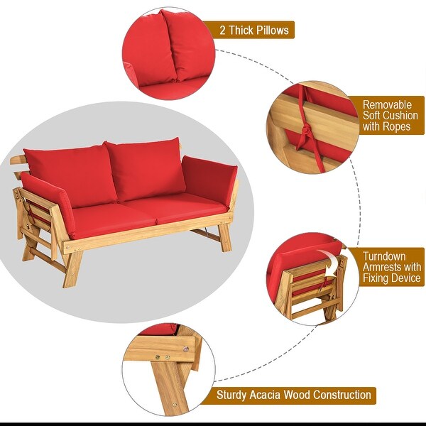 Costway Patio Convertible Sofa Daybed Solid Wood Adjustable Thick