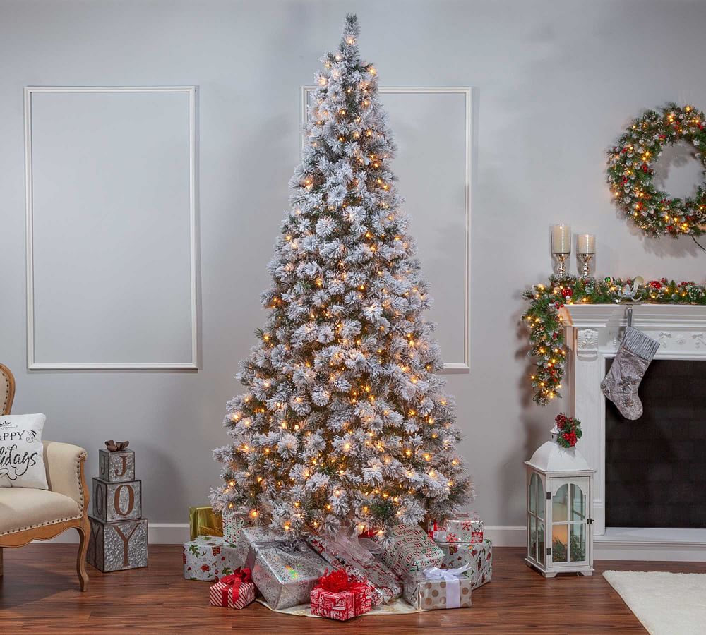 Lit Flocked Boise Pine Faux Christmas Trees  sgtnighsdesigns