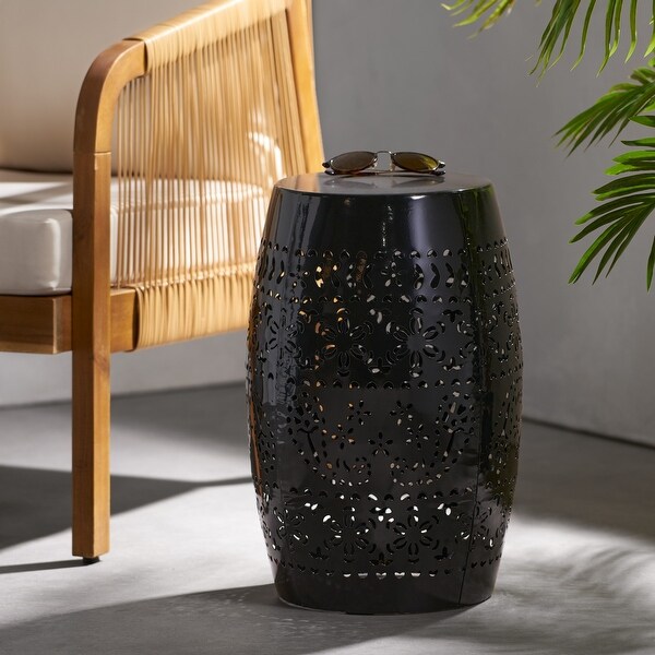 Black Outdoor Side Table with Clean,Precise Lines Finished Barrel Structure Lacecut Design 12.25