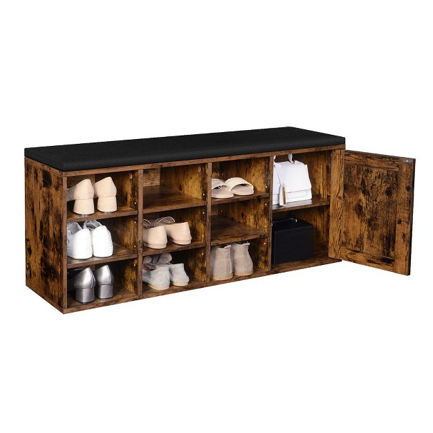 Vasagle Storage Bench With Cupboard And 9 Open Compartments 11 8 X 43 3 X 18 9 Inches Rustic Brown