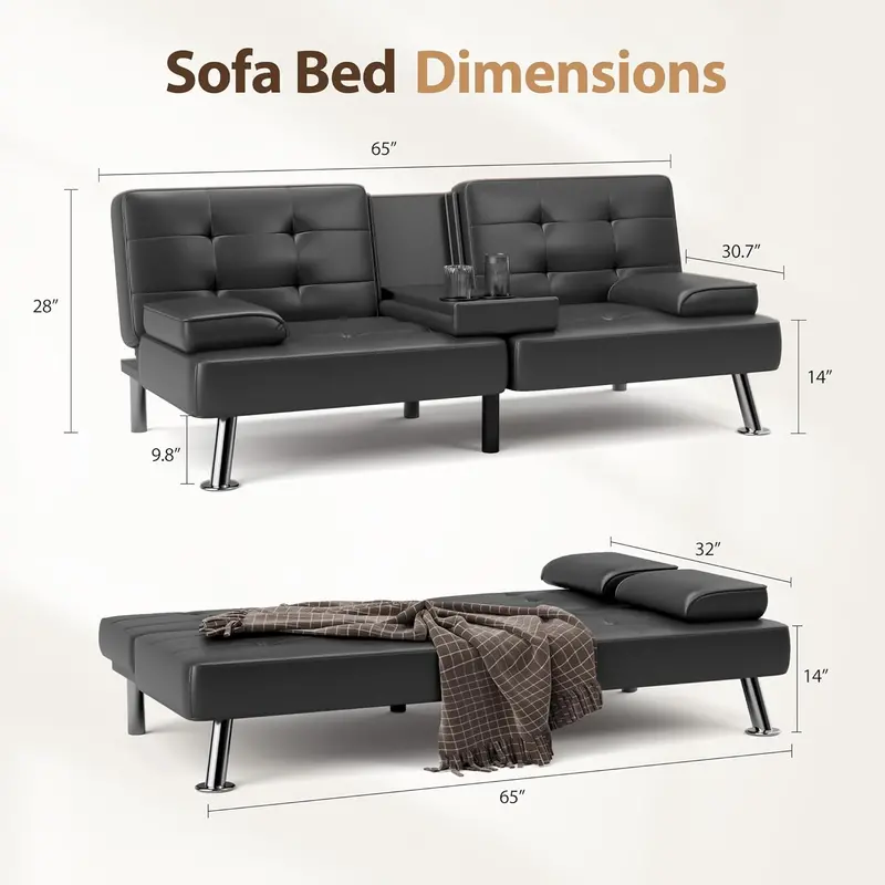 Shahoo Folding Futon Sofa Bed – Modern Faux Leather Convertible Living Room Couch