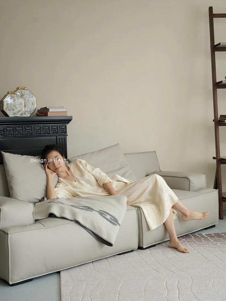 CH050 - Italian B@xter Sofa: Glacier Grey, Modular Configuration, Leather Finish