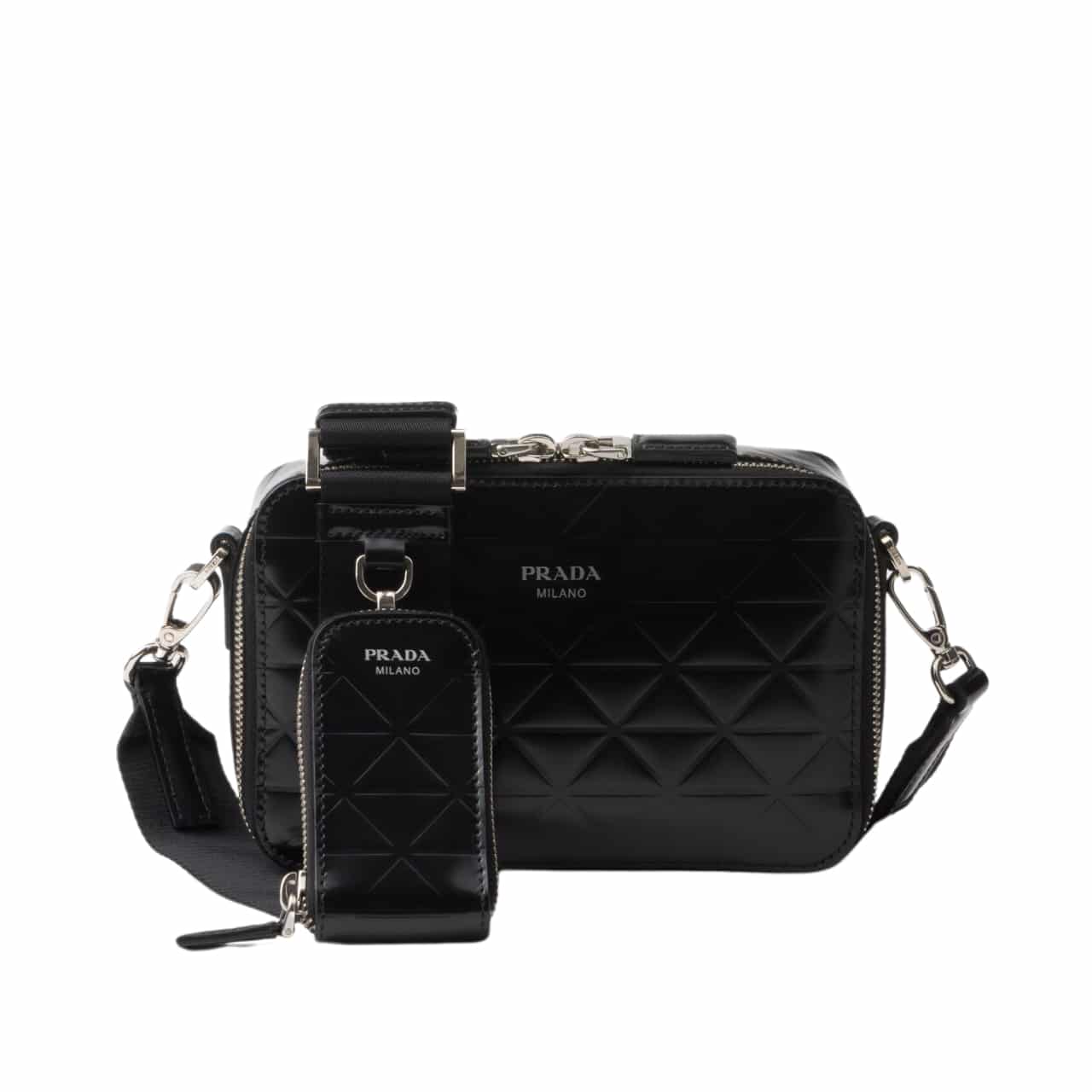 Prada Brique Brushed Leather Bag With Triangle Motif Black 18Cm