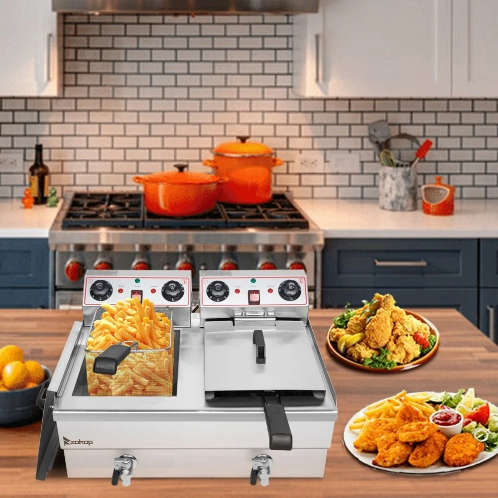 ZOKOP  12.5qt/24.9QT Stainless Steel Faucet Deep Fryer 1700W Max (8L Large Fryer Blue / Large Handle) 24.9Qt