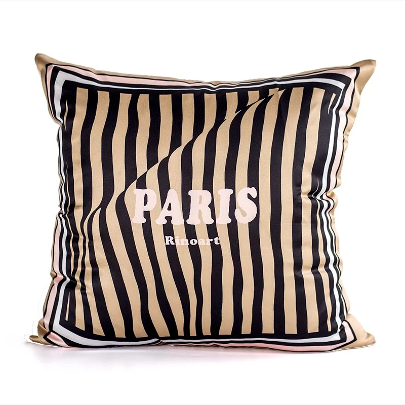 BD034 - Luxury F Classic Striped 4D Printed Silk Feel Pillow: Living Room Sofa