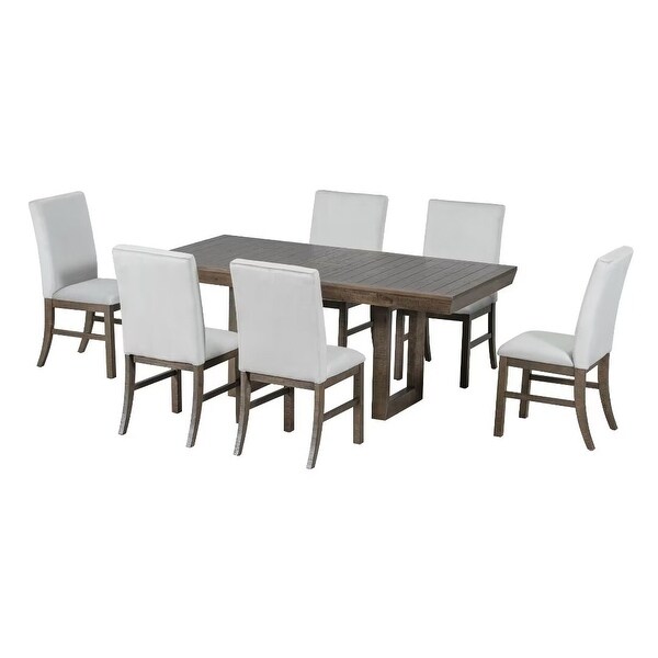 Extendable Dining Table Set,with Butterfly Leaf and6 Upholstered chair