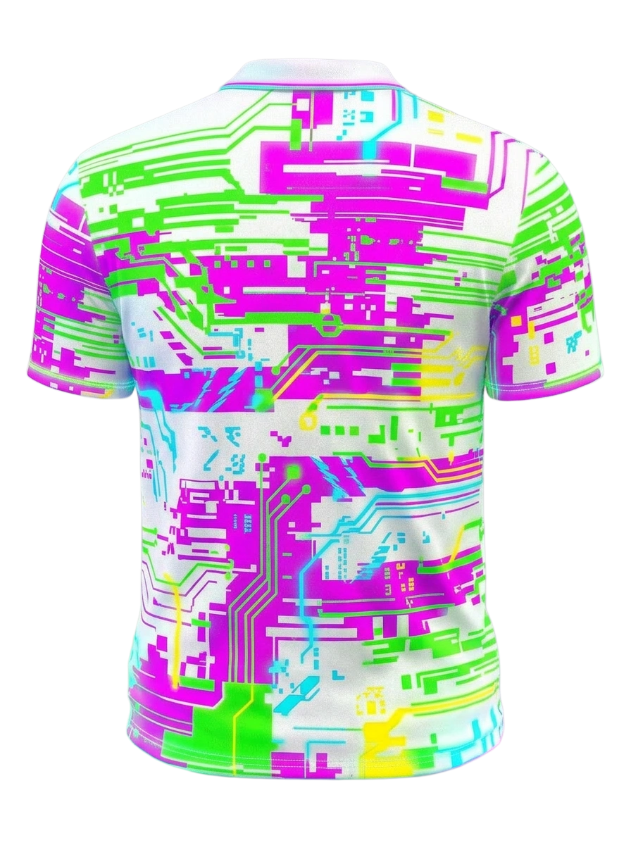 Moisture Wicking Golf Polo 3D Neon Pink Green Circuit Board Button Short Sleeve Golf Polo Shirt