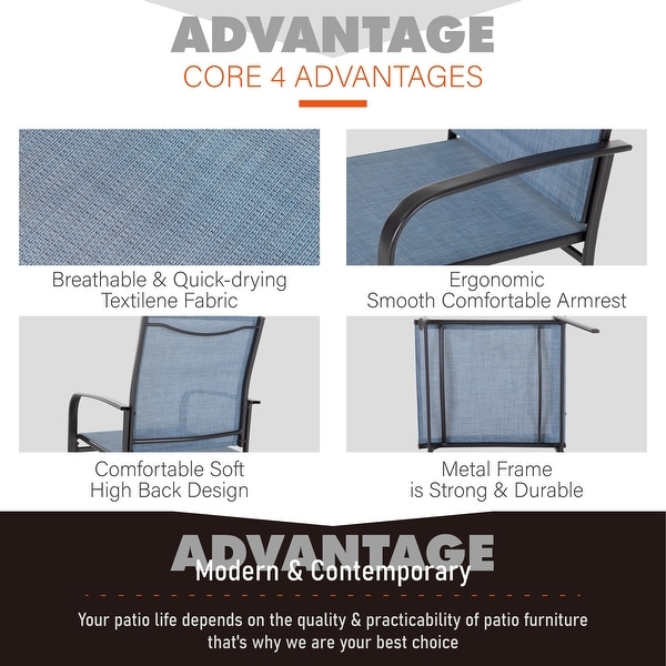 MAISON ARTS 6Piece Patio Dining Set,37 Inch Square Metal Table and 4 Textilene Dining Chairs with 9ft Patio Umbrella