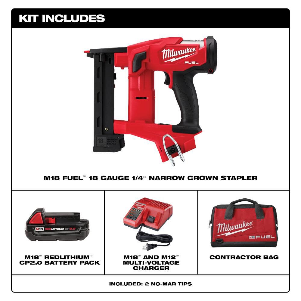 Milwaukee M18 FUEL 18 Gauge 1/4 in. Narrow Crown Stapler Kit 2749-21CT
