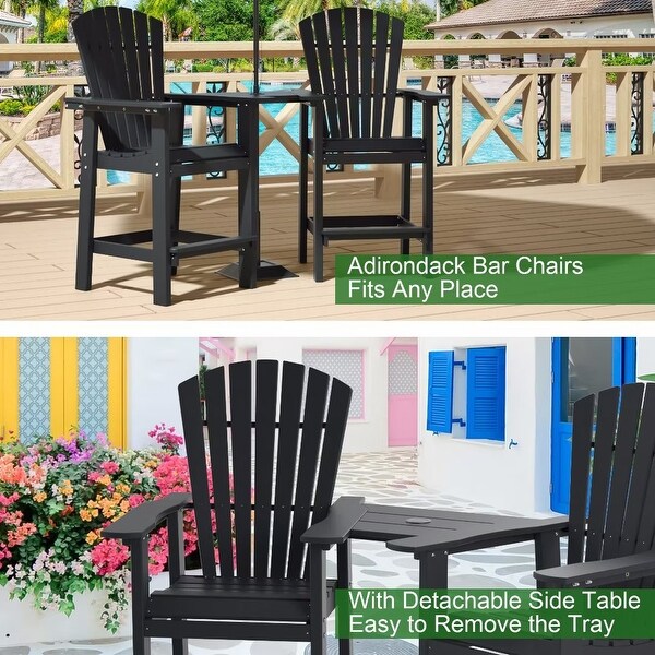 Beach Balcony Chair Barstool with Removable Table,WoodLike HDPE Backyard Garden Dining Chairs,Adirondack Arm Chairs Set of 2,