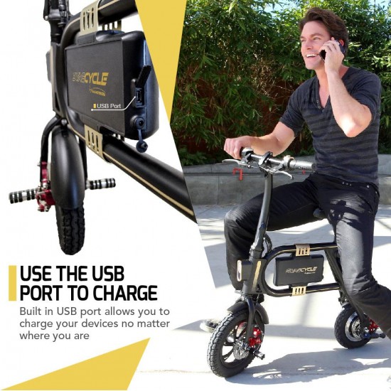 SwagCycle E-Bike Folding Electric Bicycle with 15 Mile Range, Collapsible Frame, and Handlebar Display (Black)