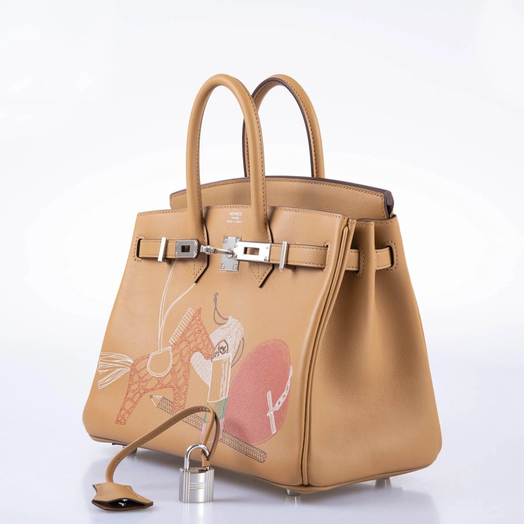 Hermès In and Out Birkin 25 Biscuit Printed Swift Palladium Hardware