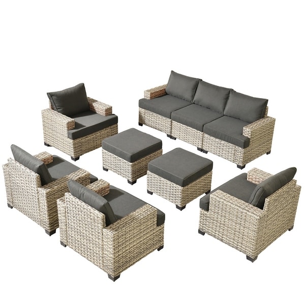 OVIOS 9 Pieces T shaped Seat Wide Armrest Set With Ottoman