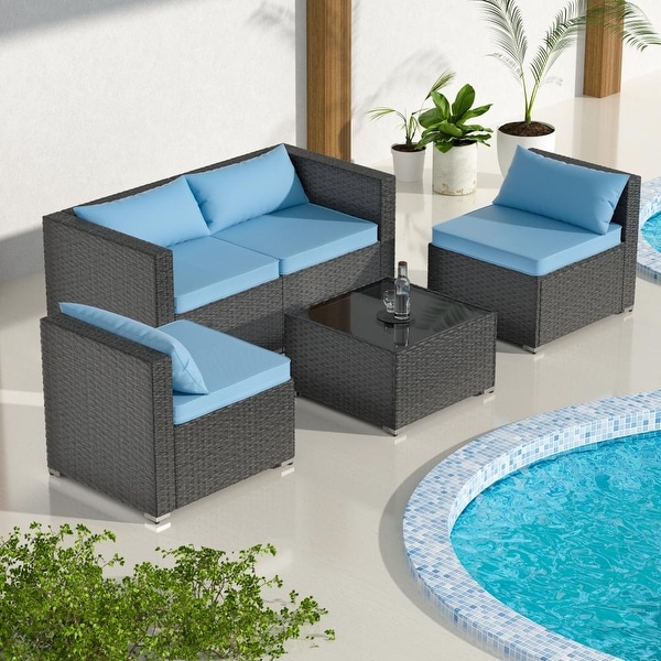 5Piece Patio Wicker Rattan Sectional Sofa Set