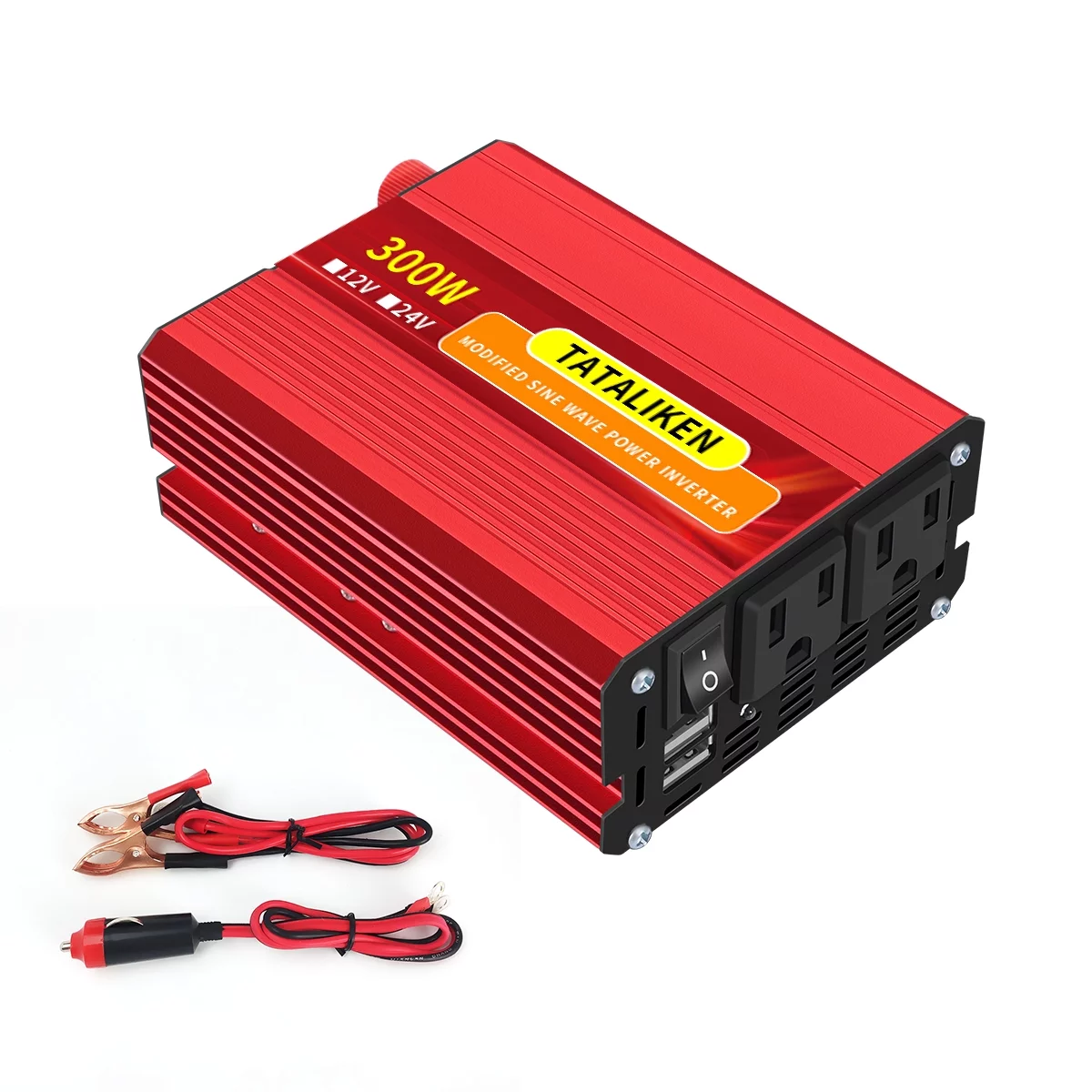 TATALIKEN 300 Watts Power Inverter 12V DC to 110V AC Car Plug Adapter Converter with LCD Display Dual USB Ports 2 AC Outlets Car Charger for Laptop Computer, Road Trip Essentials Camping Accessories