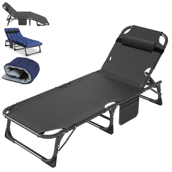 DoCred Folding Camping Cot,Chaise Lounge Chair with Mattress