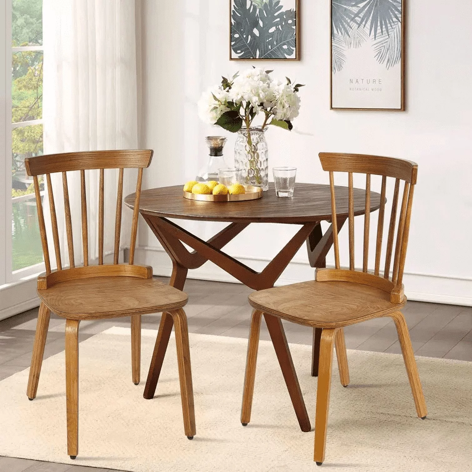 Dining Chairs Set of 2, Wood Dining Room Chairs Slat Back Kitchen Room Chair Windsor Chairs, Orange