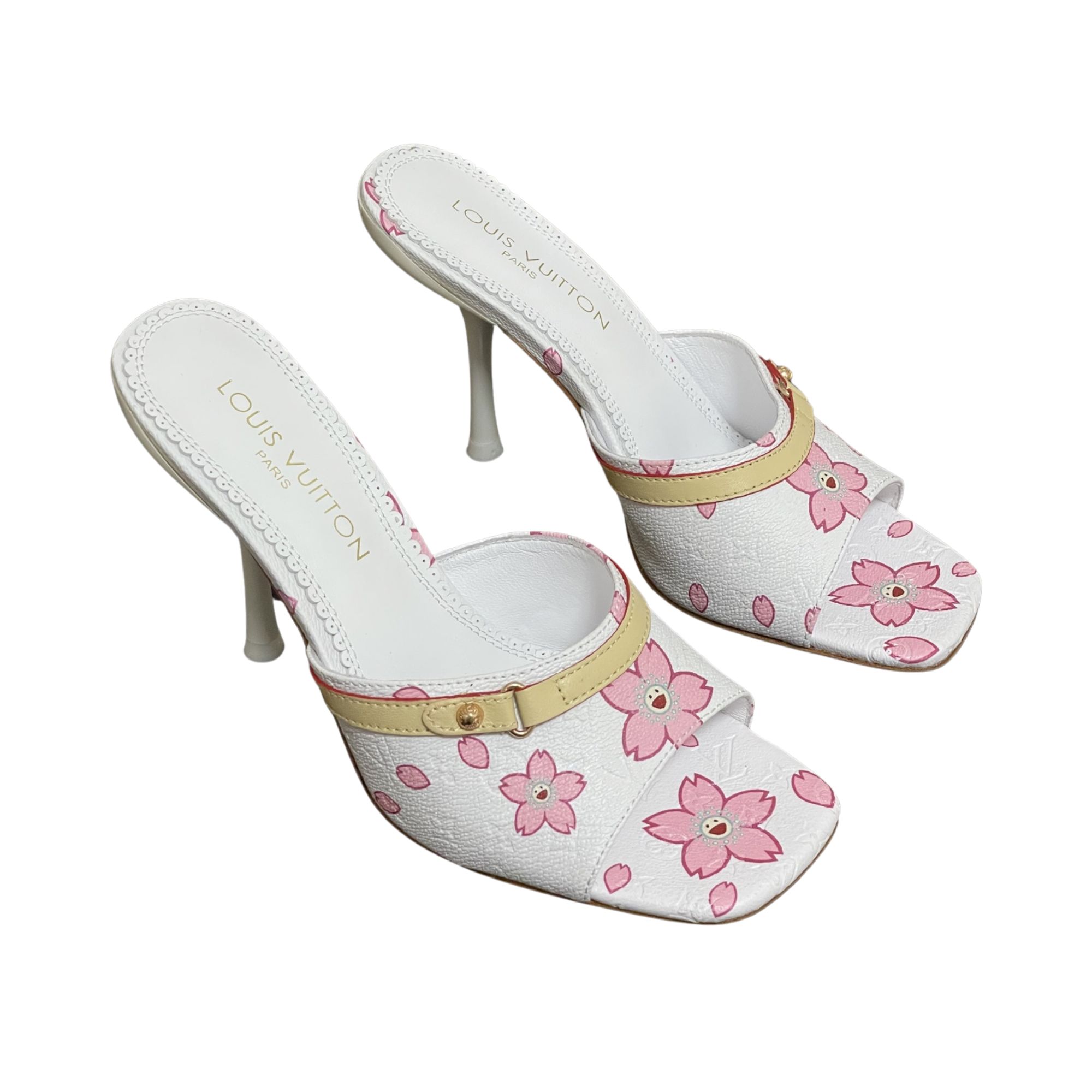 Louis Vuitton x Takashi Murakami Cherry Blossom Mule White Monogram Canvas