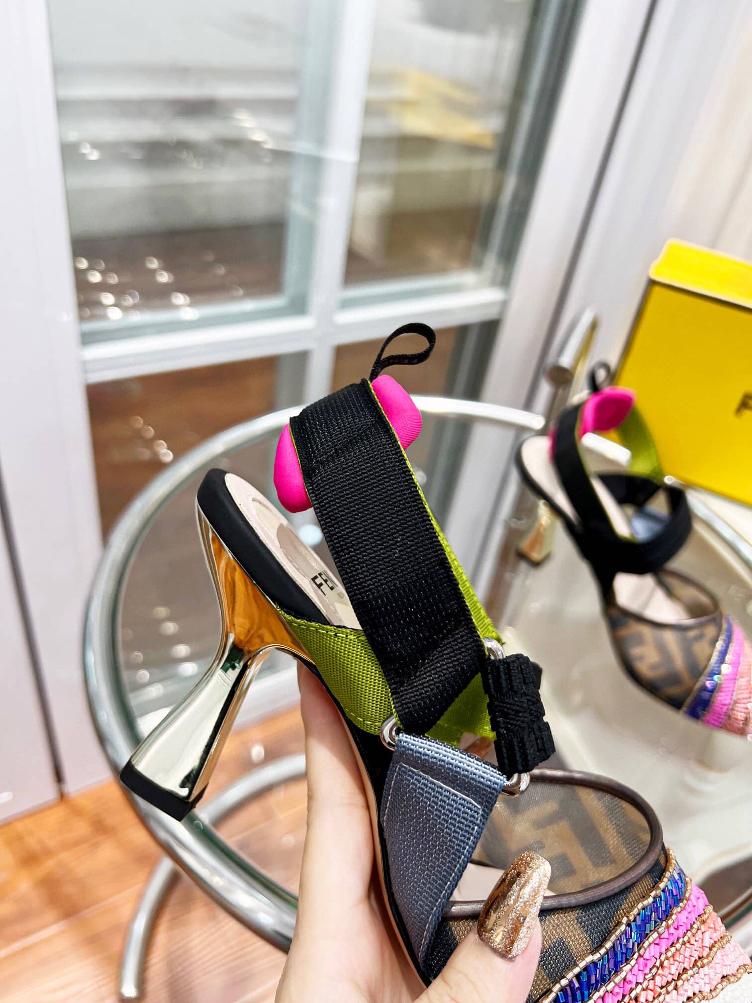 Fendi Colibri 85Mm Beaded Slingback Pumps Rainbow 8J8143Ai1E