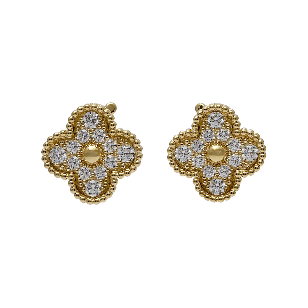 Van Cleef & Arpels Vintage Alhambra Earrings 18K Yellow Gold Diamond VCARA44700
