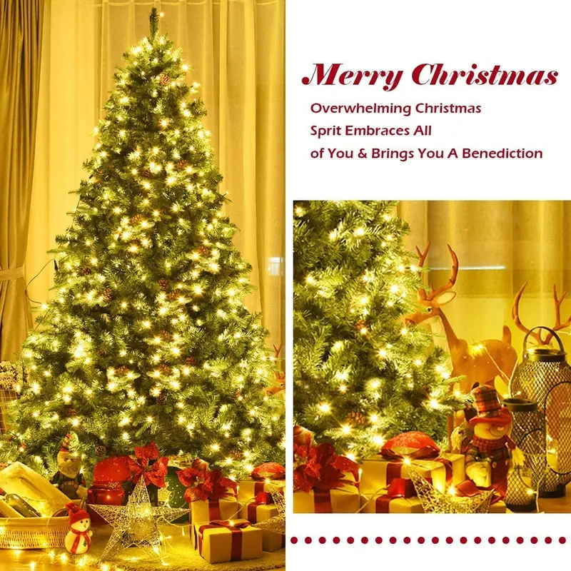 Premium Hinged Pre-Lit Spruce Christmas Tree – 540 Warm White LED Lights Included