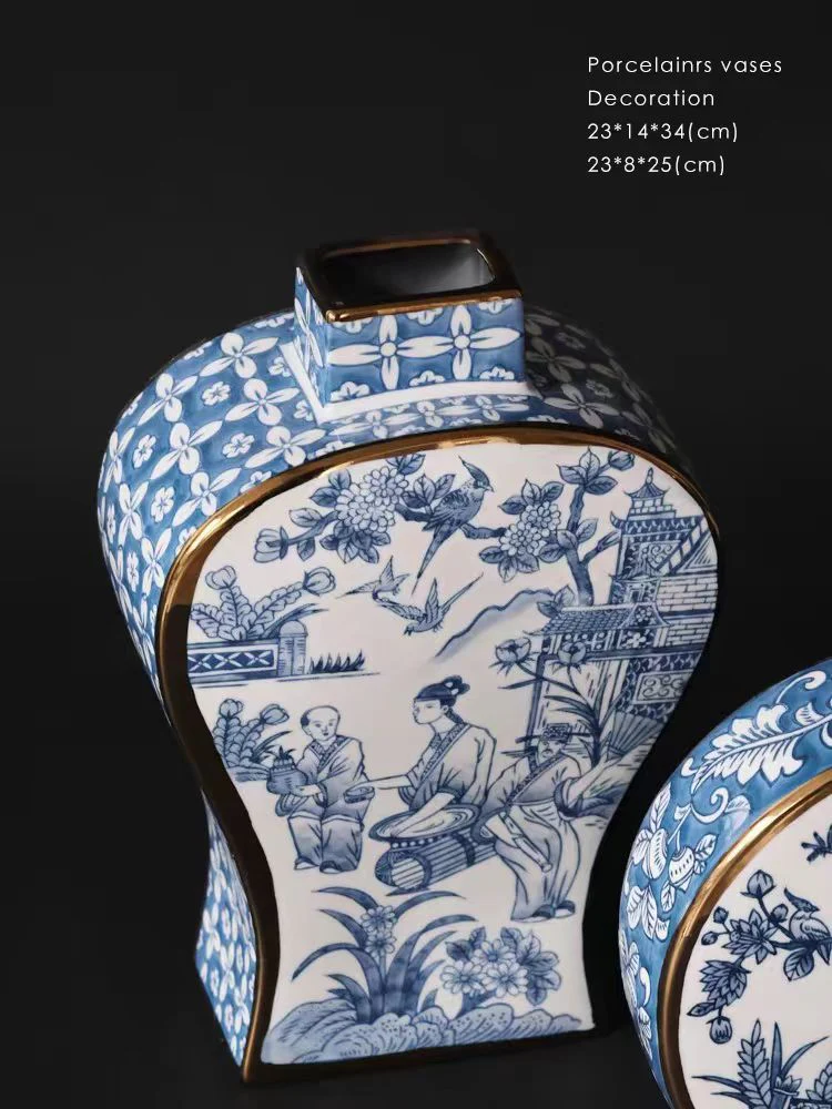 DC050 - Home Oriental Paris blue and white porcelain Grisaille new Chinese ink painting gold porcelain vase decoration