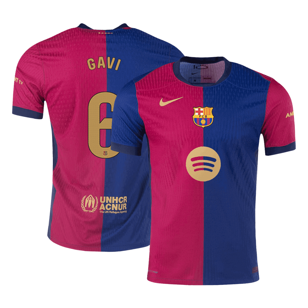 GAVI #6 Barcelona Home Player Version Jersey - Spotify Logo Without Text