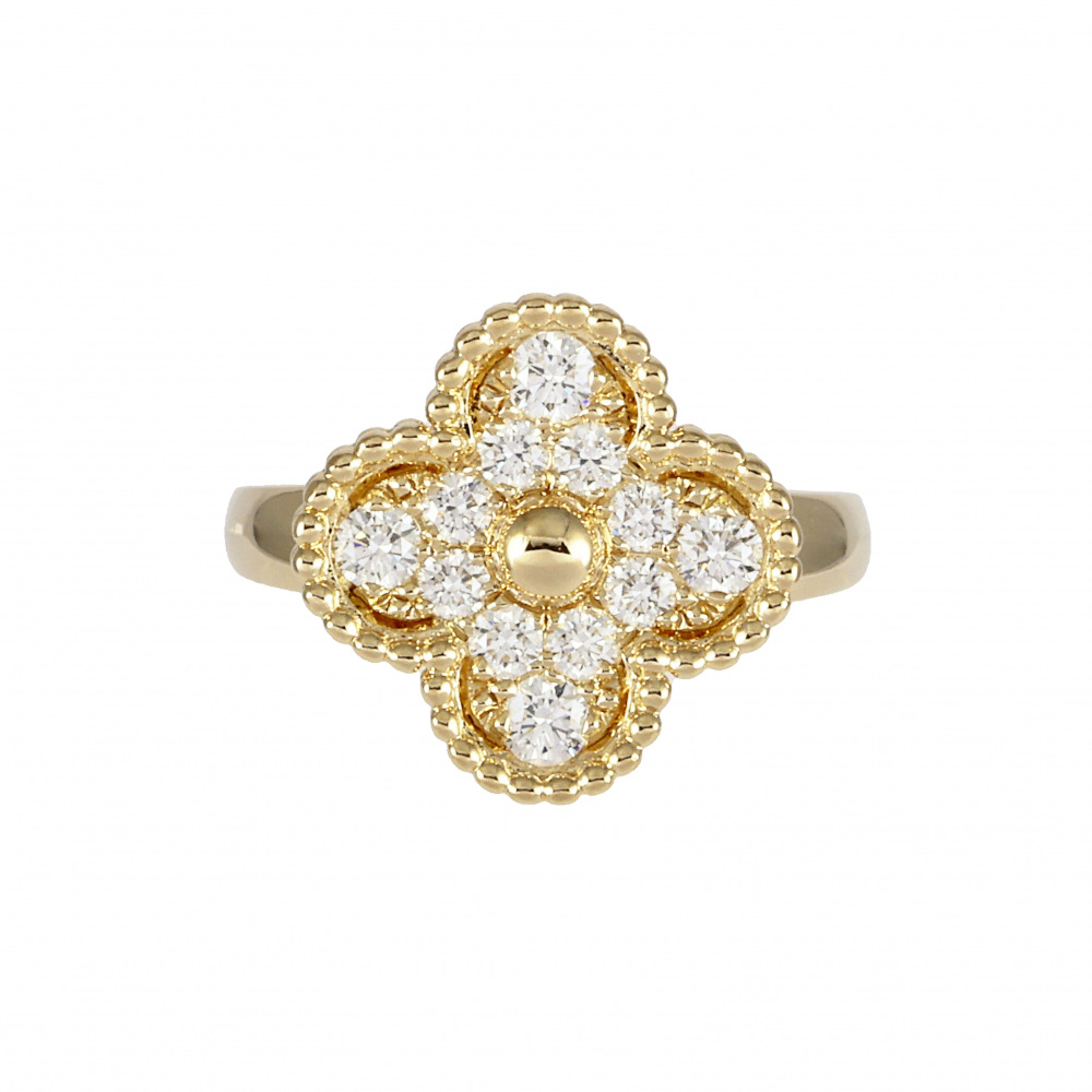 Van Cleef & Arpels Vintage Alhambra Ring 18K Yellow Gold Diamond VCARO26M00