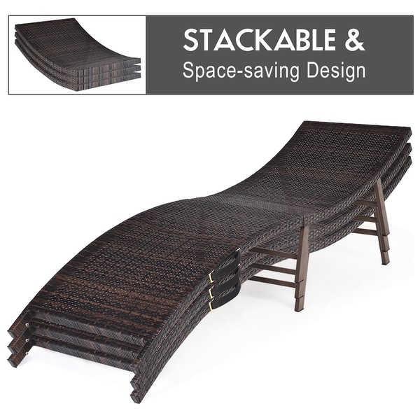 Costway 2PCS Patio Rattan Folding Lounge Chair Stackable Double Sided