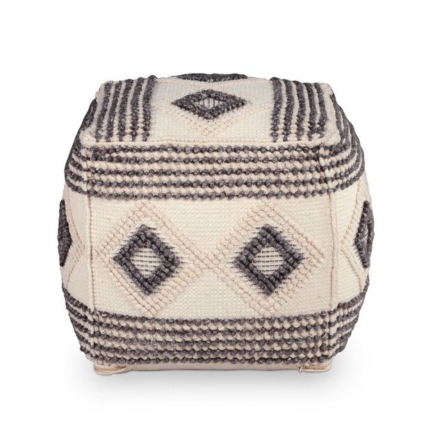 Dalia Square Handwoven Pouf Ivory gray black Steve Silver Co