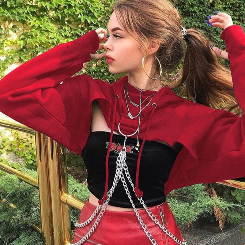 Chain Detail Cropped HoodieClistos