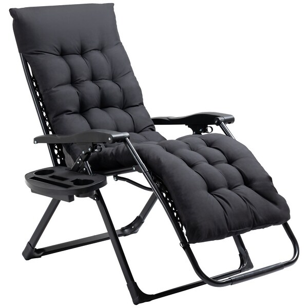 Outsunny Padded Zero Gravity Chairs,Folding Recliner Chair,Patio Lounger with Cup Holder,Adjustable Backrest