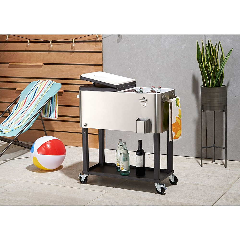 TRINITY | 80 Quart Stainless Steel Cooler | w/ Shelf - Stainless Steel, Black