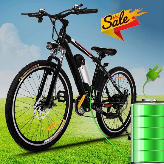 26 inch Electric Mountain Bike 21 Speed 36V 8A Lithium Battery Electric Bicycle for Adult (Black/Red)