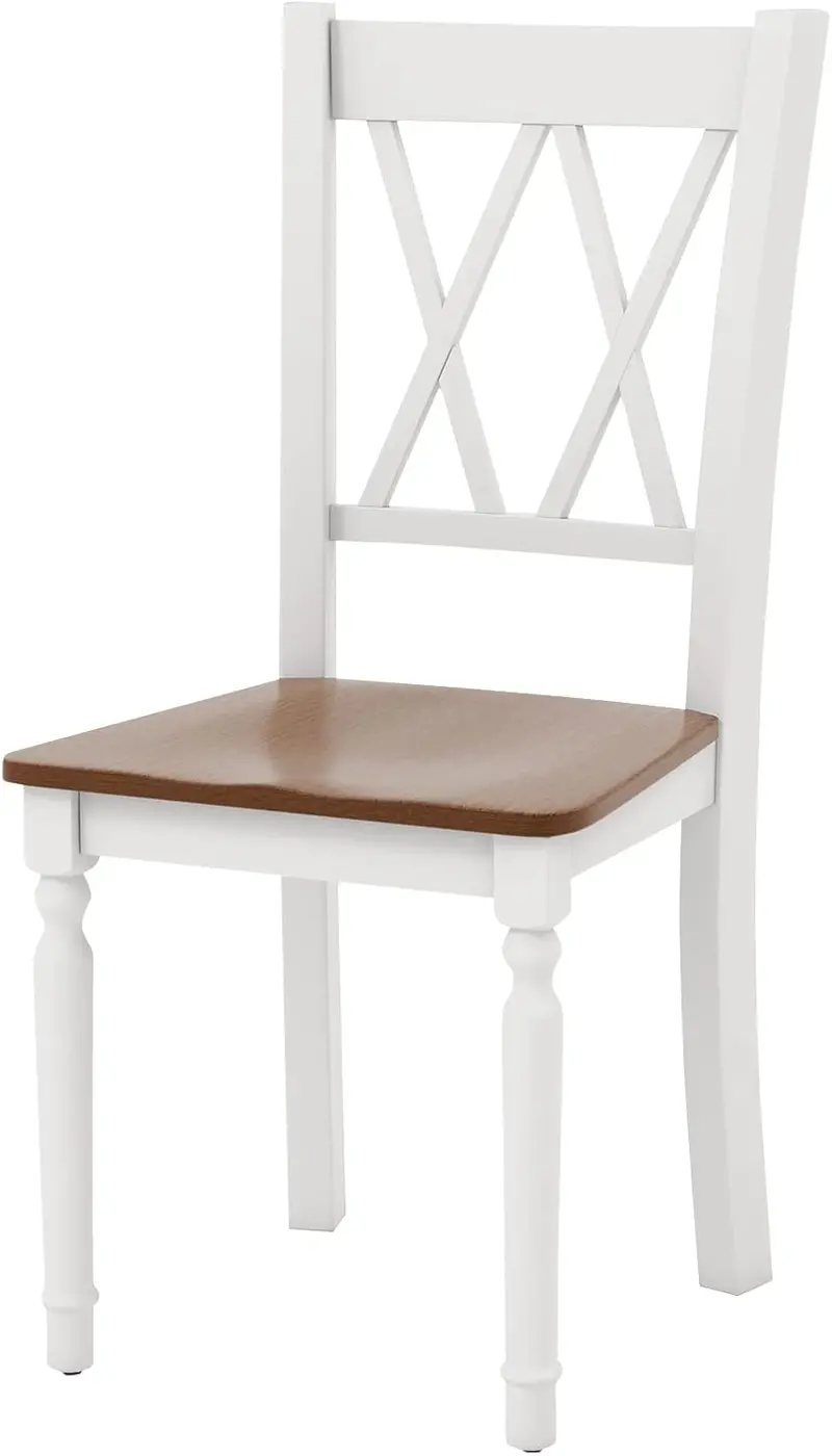 Set of 4 White Farmhouse Dining Chairs – Heavy-Duty Rubberwood Seat & Acacia Legs, High-Back Design with 360-Lb Weight Capacity